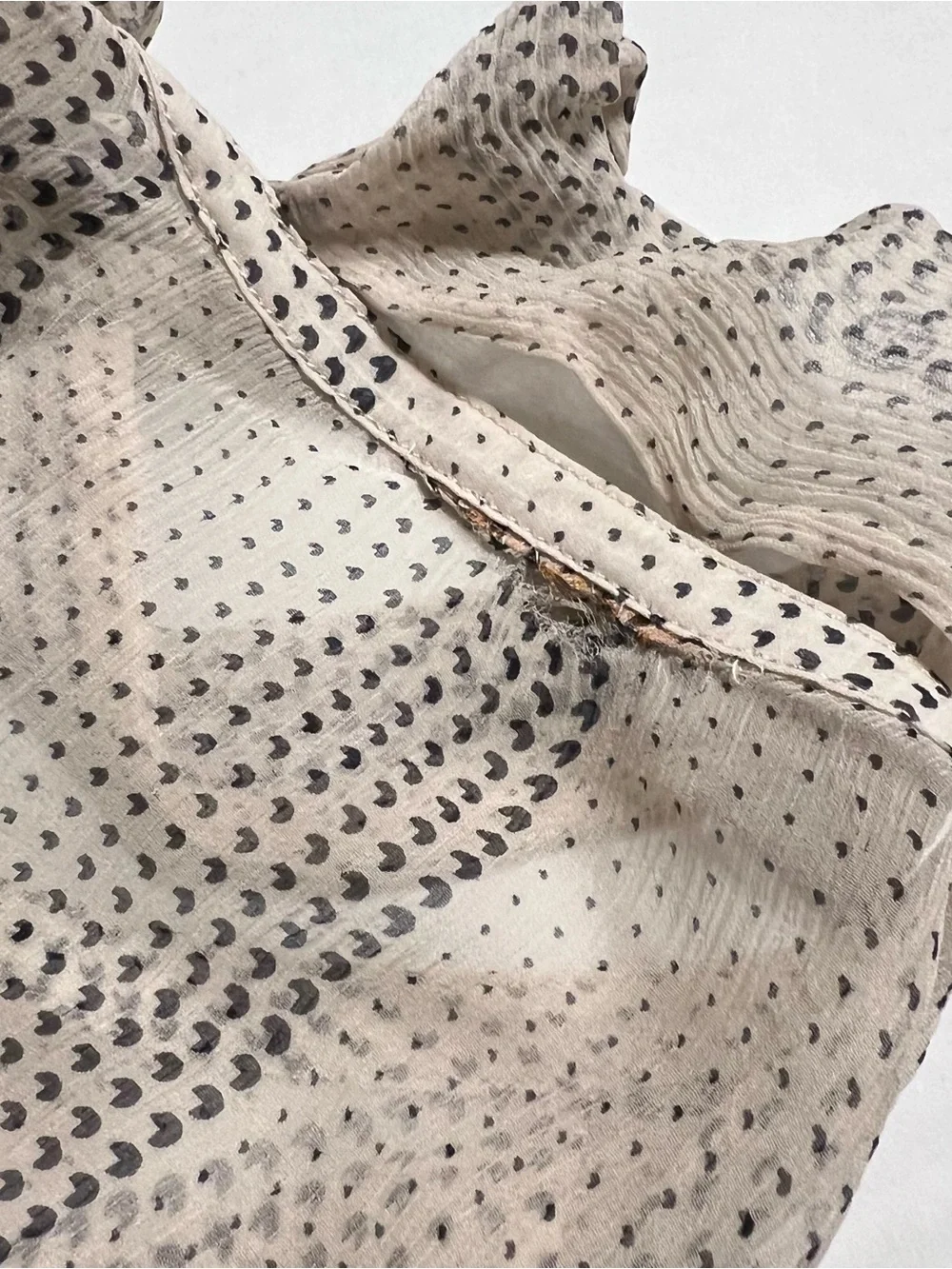 Tory Burch Cream Sheer Bow-Neck Blouse with Black Dot Stripe Logo on Buttons - Picture 11 of 13